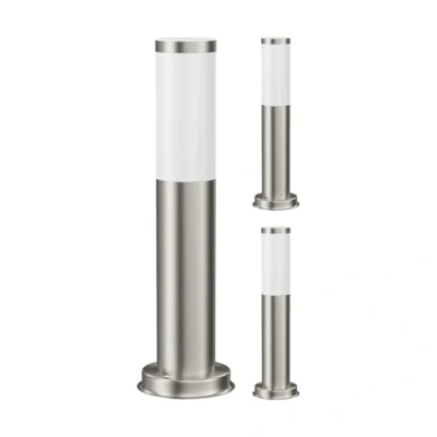 Immagine di ledscom.de 3 pz. luce da sentiero/bitta luminosa/luce giardino PORU per esterni, IP44, 39 cm, acciaio inox, 1x E27 max. 40W