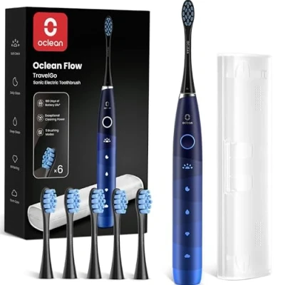 Immagine di Oclean spazzolino elettrico sonico TravelGo FlowSet, Ricarica ogni 180 giorni, 5 Modalità, Impermeabile IPX7, Timer da 2 minuti, 6 Testine DuPont™, Custodia viaggio, Blu