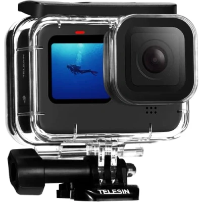Immagine di TELESIN 60M Custodia Impermeabile per GoPro Hero 12 11 10 9 Black, 60M/196FT Protettiva Subacquea Include Supporti Tripode e Vite di Fissaggio