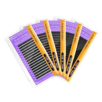 Immagine di NAGARAKU 5 Vassoi Extension Ciglia Naturali Singole Classico One to Estensione Delle Individuale Volume Russo Eyelash Nero 16 Rows(0.03mm D Curl 9/10/11/12/13mm)