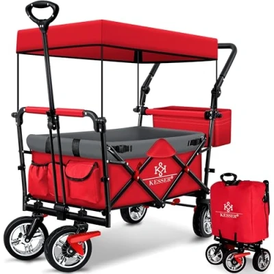 Immagine di KESSER® Carrello Pieghevole GT9000 con tettuccio a Mano Carretto da Trasporto incl. 2X Sistema di Cinghie 3 Punti Ruote in Gomma Piena Fino 80 kg
