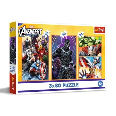 Immagine di Trefl 3in1: Marvel The Avengers, Giornate Piene di Azione 3 x 80 Pezzi, Confezione con Tre Puzzle per Bambini dai 5 anni, multicoloured, 34883