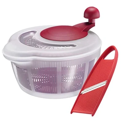 Immagine di Westmark Set per Insalata: 1 Centrifuga Insalata, 5 Litri, Affetta Verdure, Plastica/Acciaio Inox, Senza BPA, Fortuna, Colore: Trasparente/Rosso, 243222E9
