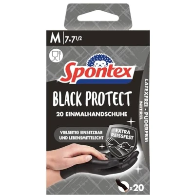 Immagine di Spontex Guanti usa e getta, extra resistenti agli strappi, neri, 1 confezione da 20 pezzi