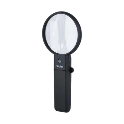 Immagine di Rollei lente d&#039;ingrandimento con luce LED e piedistallo: bifocale ingrandimento 2X 4,5X, regolabile, base pieghevole, custodia inclusa, colore nero