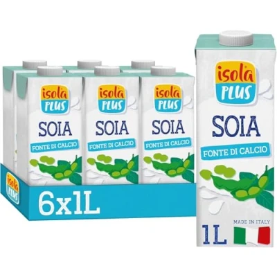 Immagine di Isola Plus Bevanda Vegetale di Soia 6x1L, Fonte Calcio, Senza Zuccheri Aggiunti, Glutine, Lattosio, a Basso Contenuto Grassi e Sale, Vegan