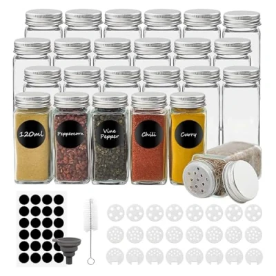 Immagine di Withosent 120ml Barattoli Spezie Set di 24, Portaspezie Vetro con Setaccio, Contenitori Tappo a Vite, Vasetti Cucina Etichette Spazzola Lmbuto