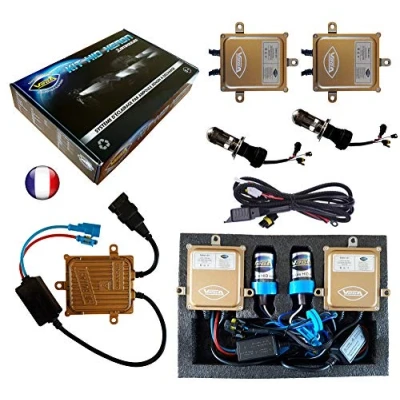 Immagine di Kit HID Bi Xenon Marca FRANCAISE Vega® H4 HILO 5000K 55W Slim DSP AC lampadine a base metallica