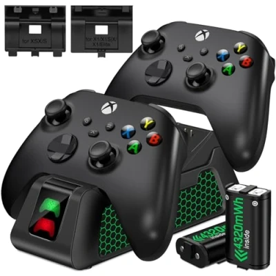 Immagine di batteria ricaricabile per controller Xbox con stazione di ricarica, Serie X/S/Xbox One/One S/X/Elite 4 coperchi della (senza controller)