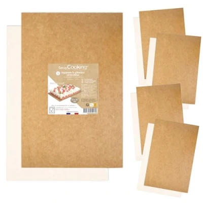 Immagine di SCRAP COOKING ScrapCooking 5216 5 supporti per torte, 30 x 20 cm, in cartone reversibile Kraft e bianco, suole torte rettangolari, pasticceria, prodotti Francia