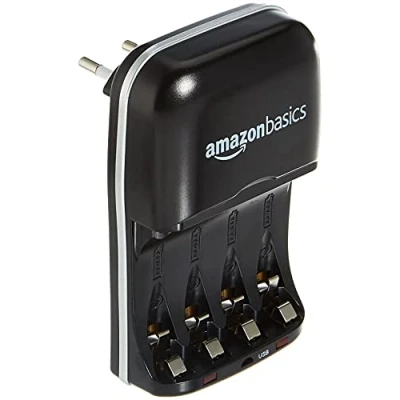 Immagine di Amazon Basics Carica con porta USB per batterie Ni MH AA e AAA, Nero