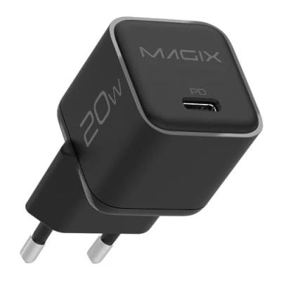 Immagine di Magix Caricatore 20W NANO, Caricabetterie USB C GaN PD Power Delivery Per iPhone 15/15 Plus/15 Pro, 14/13/12 Mini/Pro/Pro Max/SE, AirPods iPad Galaxy(EUR PLUG)(NERO)