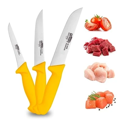 Immagine di Germany Solingen Set di 3 coltelli da macello con manico antiscivolo per carni professionali e hobbisti Coltello macellaio eccellente affilatura carne (3 pezzi)