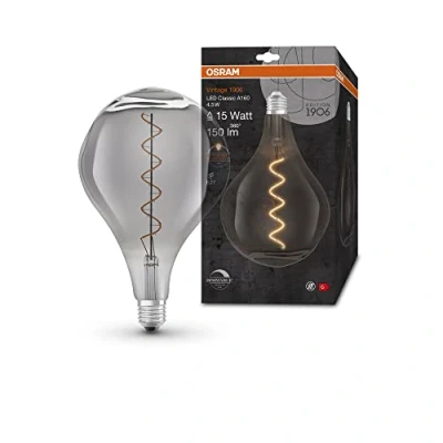 Immagine di OSRAM Lampada LED Vintage 1906 vetro fumé, 4,5W, 150lm, forma Globo con diametro 140mm e attacco E27, luce bianca calda, filamento lineare, dimmerabile, durata fino a 15.000 ore