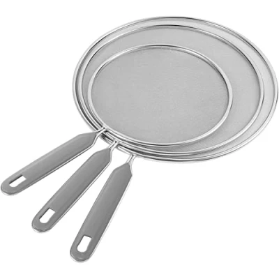 Immagine di Paraspruzzi in Acciaio Inox,Set di 3 Paraschizzi per Padella con Manico Pieghevole Molte, padelle, Pratico Coperchio pentole