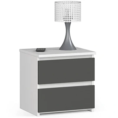 Immagine di AKORD Comodini Picolo con 2 Cassetti Armadio Camera da Letto Cassettiera Scrivania Salvaspazio 40 x 35 cm 16mm Pannello laminato Bianco &amp; Grigio Grafite Frontale