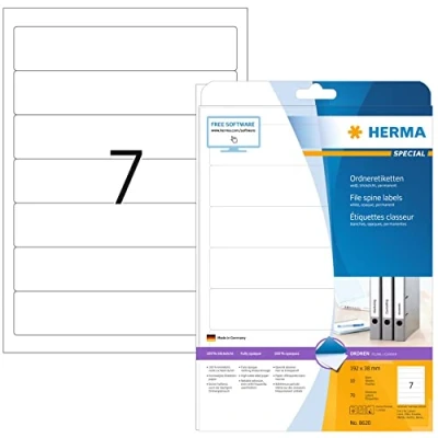 Immagine di HERMA Etichette per Raccoglitori, 192 x 38 mm, Adesive A4 Stampante, 7 Foglio, Bianco