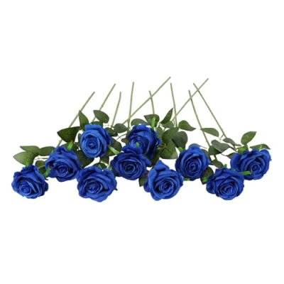 Immagine di JUSTOYOU Bouquet di Fiori Seta Rosa Artificiale Home Office Composizioni Nozze Blu (10 PZ)
