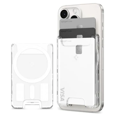 Immagine di Spigen Ultra Hybrid MagFit Portafoglio Magsafe Wallet Magnetico Portacarte Compatibile con iPhone 16/15/14/13/12 Modelle Trasparente