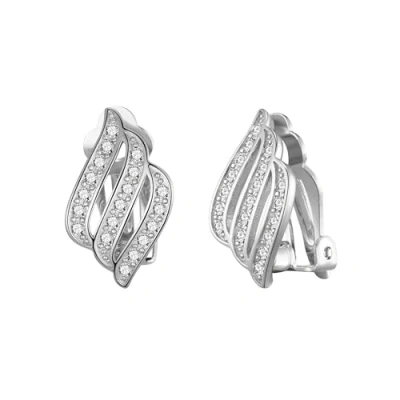 Immagine di Orecchini a clip tripla fila placcati in argento creati con cristalli Zircondia®