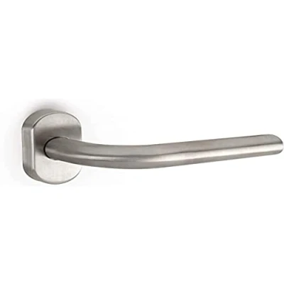 Immagine di Emuca maniglie porta interna, set di 2 coppie per da interno con rosetta ovale, forma L, Acciaio inossidabile, Nichel satinato.