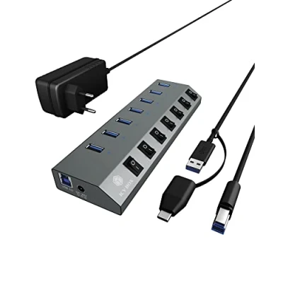 Immagine di ICY BOX IB HUB1701 C3, 7 Port USB 3.0 Type A Hub, Aluminium Gehäuse, mit 7x A, Porte Hub Antracite