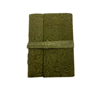Immagine di OVERDOSE GREEN FLOWER Leather Journal With Antique Flowers Art Handmade Edge Paper Bound Sketchbook Drawing Size 12.7 cm x 17.8