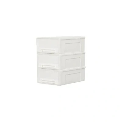 Immagine di Cetomo 5L*3 Cassetto Portaoggetti Compatto Impilabile, Organizer in Plastica con Ante Bianche per Sottolavello, Cucina, Dispensa, Scrivania e Disordine la Casa, Confezione da 3
