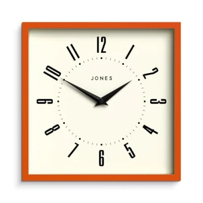 Immagine di Jones Clocks® Orologio da parete Box quadrato retrò 25 cm Arancione Numeri facili leggere perfetto per cucina o ufficio