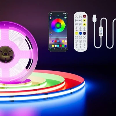 Immagine di PAUTIX USB RGB LED Striscia 5V 2M,Dimmerabile Cambio Colore COB Strip Con Bluetooth Smart APP Controller,Flessibile Modalità Musica Per TV,Cucina,Partito DIY Decor