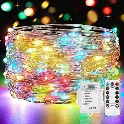 Immagine di Vacoulery Lucine LED Decorative a Batteria 1 Pezzo 12M 12 8 Modalità Luci con Timer e Telecomando per Camera Natale Interni Esterni(Colorato)