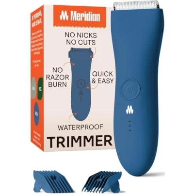 Immagine di Meridian Rasoio elettrico per corpo e peli pubici Uomini Donne Ottieni una rasatura pulita sicura delle parti intime l Resistente all&#039;acqua Ricaricabile USB 90 minuti Durata Blu