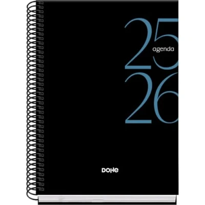 Immagine di Dohe Agenda scolastica 2025 2026 Visualizzazione settimanale, formato A5 (15 x 21 cm), spagnolo e inglese, da settembre a giugno, rilegatura spirale, copertina rigida SYSTEM Black
