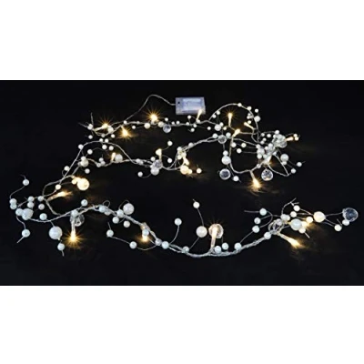 Immagine di Christmas Concepts® 2M Ghirlanda di perline in avorio 20 Luci a LED bianche calde Home Natale