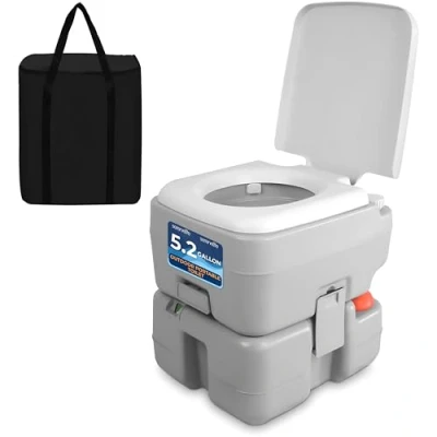 Immagine di SereneLife WC Toilette Portatile, Bagno con Scarico a Pistone ad Acqua, da Campeggio e Escursioni, Viaggio, Copertura Serbatoio di Raccolta Rifiuti 20 Litri