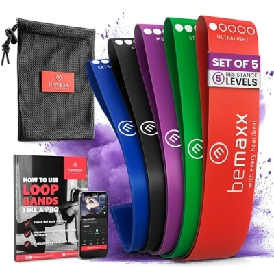 Immagine di Loop Fasce Elastiche Fitness Set/Livelli Resistenza + eBook di Esercizio e Borsa Banda Elastica Glutei Gambe Addominale Braccio, Trazioni Boxe Pull Up Pilates Sportiva Kit Uomo Donna