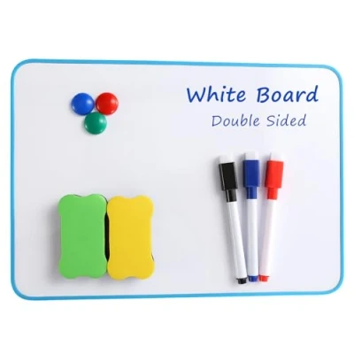 Immagine di Set di lavagna magnetica pennarelli cancellabile formato A4 (30 x 21 cm) con inclusi cancellabili a secco, magneti e gomma. Ideale per bambini.