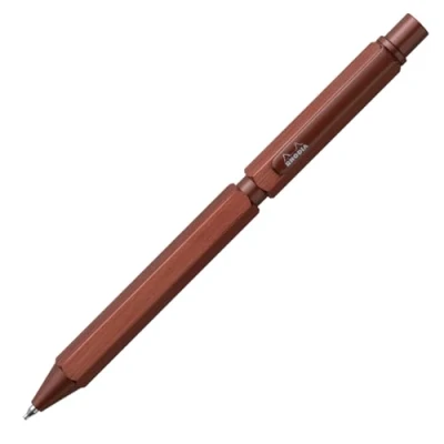 Immagine di Rhodia 9348C Multipen scRipt 3 in 1 2 penne a sfera 0,5 mm nero e rosso + portamina miniera grafite, mm, corpo esagonale alluminio spazzolato marrone, ricaricabile, con gomma sotto il