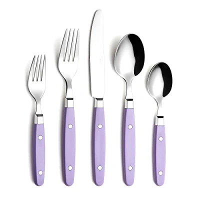 Immagine di ANNOVA Set di posate da 20 pezzi in acciaio inox con manico colorato rivetto/posate retrò 4 coltelli cena; forchette insalata; cucchiai; cucchiai dessert