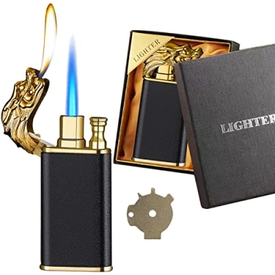 Immagine di HanDesen Jet Torch Lighter, Magic Double Flame Dragon Antivento Gas Cool Soft Butano Accendini for Interni Esterni (Colore : Dragon)