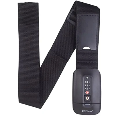 Immagine di OW Travel Cinghia TSA per Valigia (1 Pezzo Neri) Cintura Codice Personalizzata Identificare la Valigia. Cinghie TSA. Strap lock valigie con combinazione bagagli.