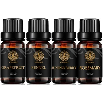 Immagine di Set di oli essenziali per aromaterapia, bacche ginepro, 4 x 10 ml, kit finocchio umidificatore, pompelmo, rosmarino, pompelmo puro la casa