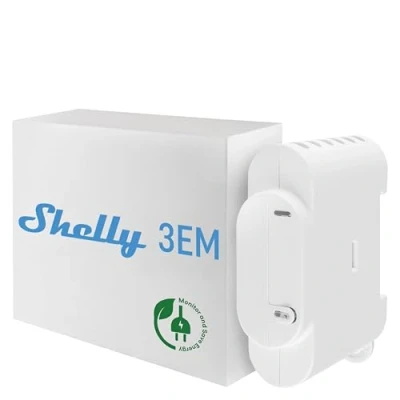 Immagine di Shelly 3EM, Contatore di energia Iintelligente Wi Fi, 3 canali 120A ciascuno, Controllo del contattore, Compatibile con Alexa e Google Home, App iOS Android