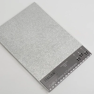 Immagine di Italian Options 10 fogli di carta glitterata da 250 g/m², formato A4, colore argento