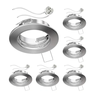 Immagine di ledscom.de 6 pezzi cornice da incasso a soffitto FERE cromata opaca (LED/alogena/MR16/50mm) incl. presa GU5.3