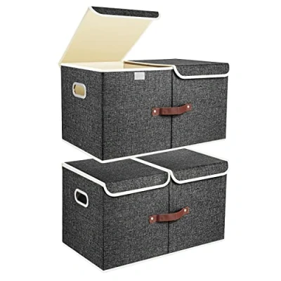 Immagine di TYEERS Extra Grandi Scatole Portaoggetti a Scomparti, Tessuto, Pieghevole, Contenitore 55x33x30 cm, Set di 2, Nero