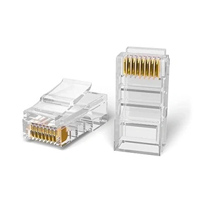 Immagine di Mr. Tronic Rj45 Cat5E 100 per cavo Ethernet di rete, Internet ad alta velocità connettore 8P8C (confezione da 100, UTP)