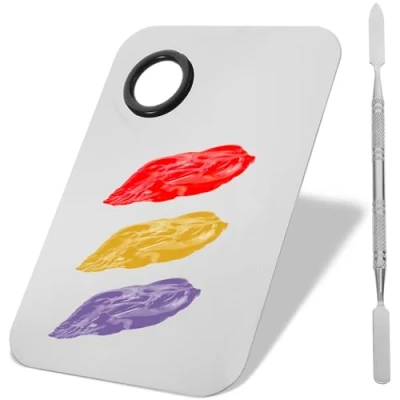 Immagine di ROSENICE Palette per miscelazione del Trucco Acciaio Inossidabile Tavolozza di con Spatola Mescolare Fondotinta,Argento