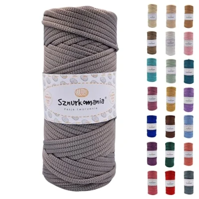 Immagine di cordoncino in poliestere 5 mm 100 m, molti colori, piatto poliestere, macramè da mm, filato macramè, filo di lucido, corda Sznurkomania (grigio)