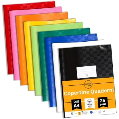 Immagine di perfect line 25 copertine quaderni a4, colorate e rafia, Copertina quaderno a4 IN PP riciclabile, Fodere per quaderni, FATTO UE